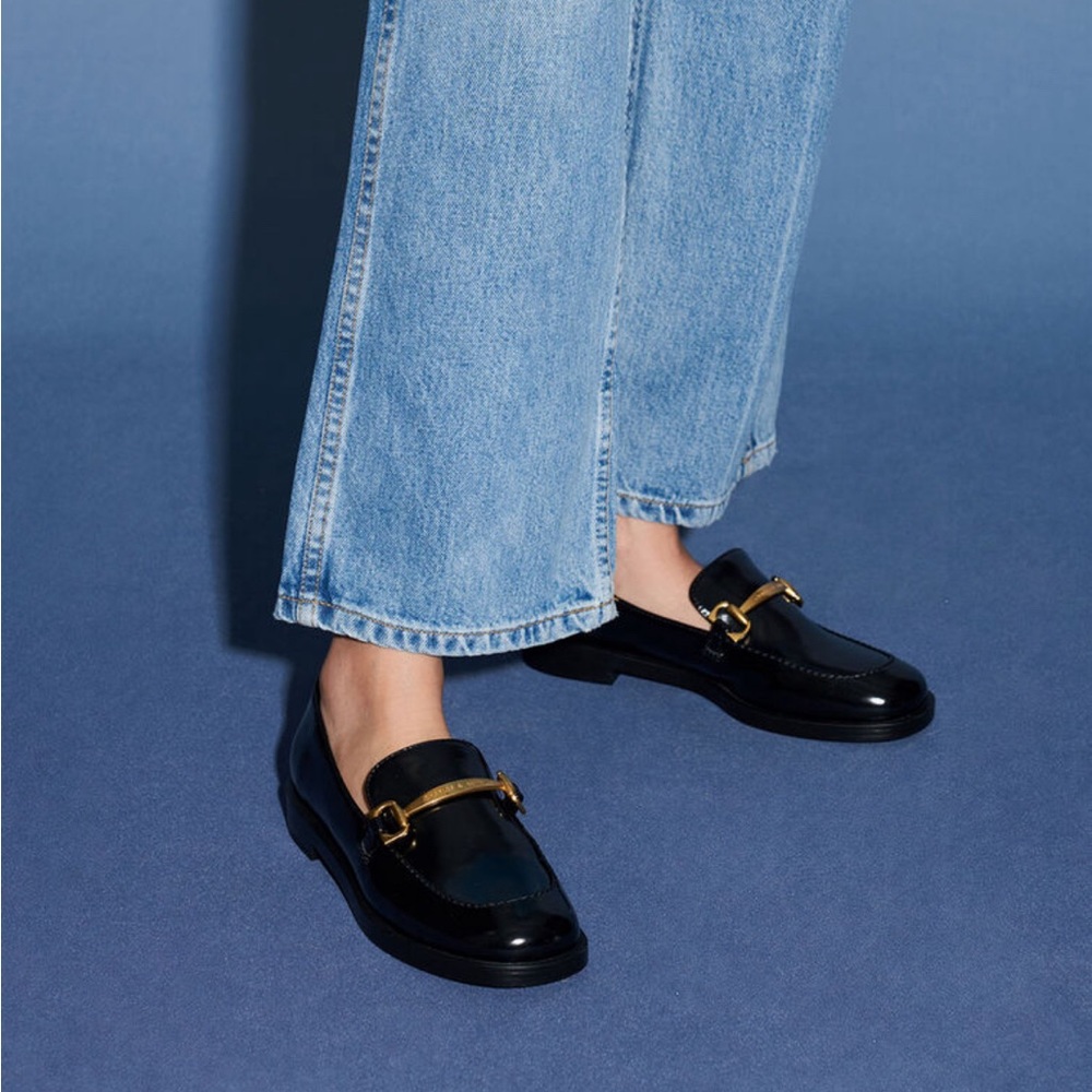 Barely used black, faux leather Charles & Keith loafers
